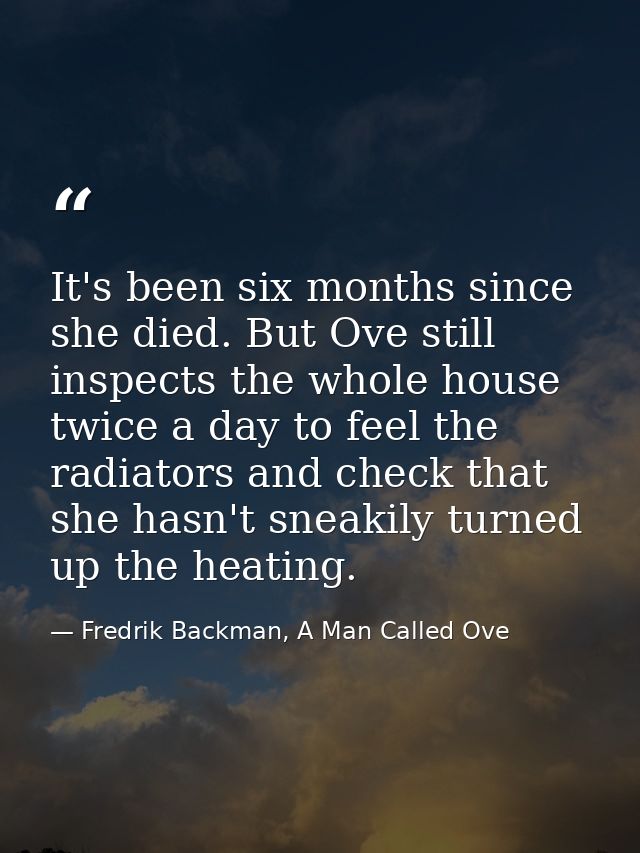 It's been six months since she died. But Ove still inspects the whole house twice a day to feel the radiators and check  — Fredrik Backman, A Man Called Ove