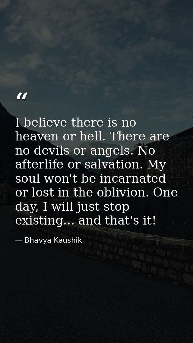 I believe there is no heaven or hell. There are no devils or angels. No afterlife or salvation. My soul won't be incarna — Bhavya Kaushik