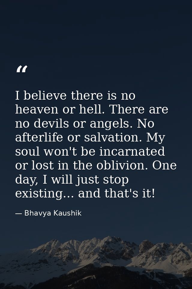 I believe there is no heaven or hell. There are no devils or angels. No afterlife or salvation. My soul won't be incarna — Bhavya Kaushik