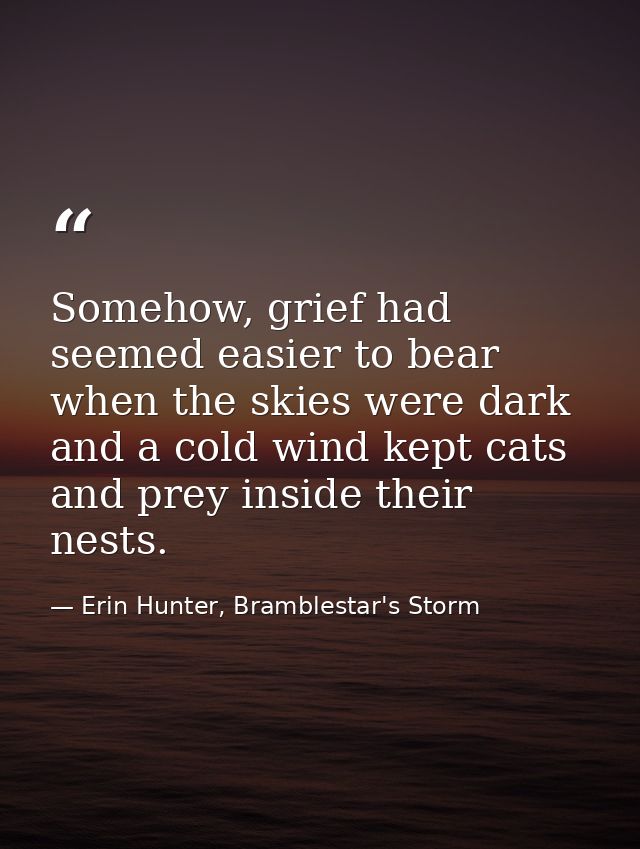 Somehow, grief had seemed easier to bear when the skies were dark and a cold wind kept cats and prey inside their nests. — Erin Hunter, Bramblestar's Storm