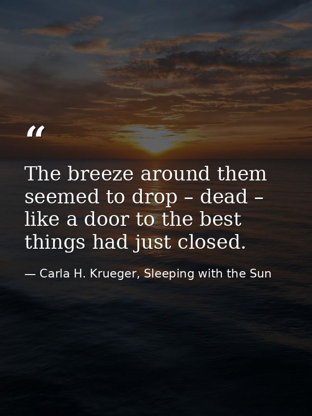 The breeze around them seemed to drop – dead – like a door to the best things had just closed. — Carla H. Krueger, Sleeping with the Sun
