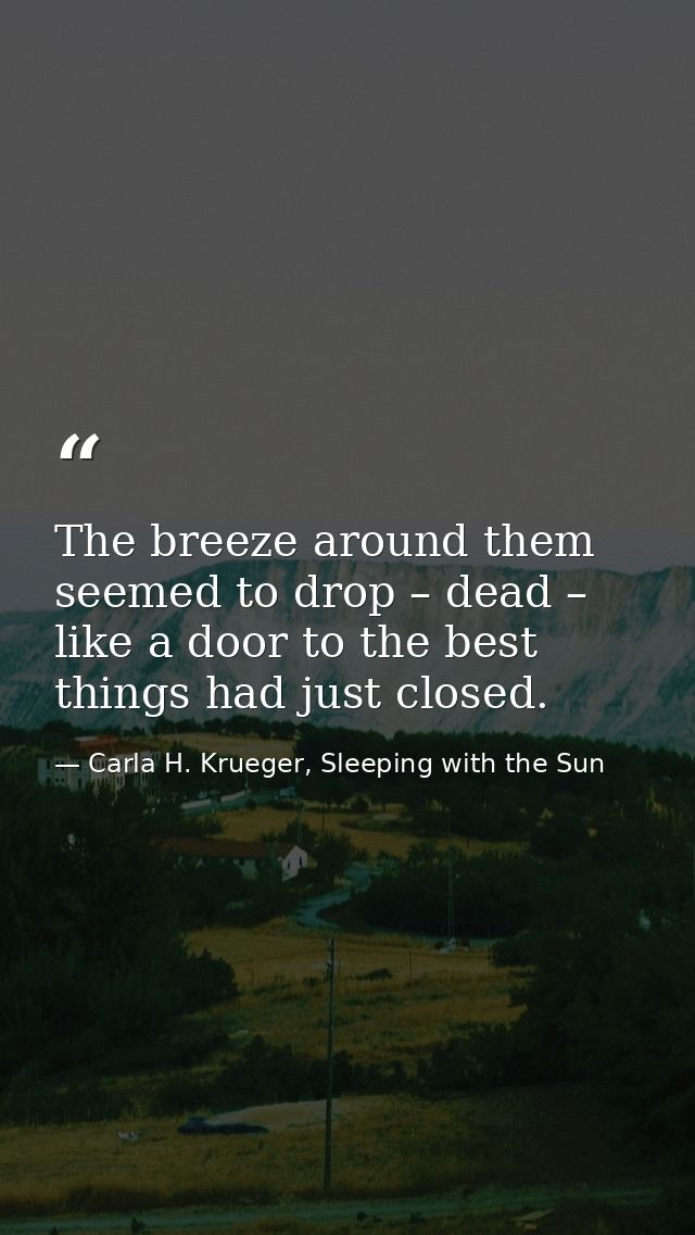 The breeze around them seemed to drop – dead – like a door to the best things had just closed. — Carla H. Krueger, Sleeping with the Sun