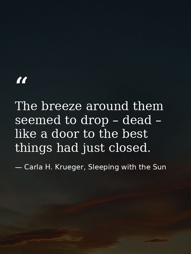 The breeze around them seemed to drop – dead – like a door to the best things had just closed. — Carla H. Krueger, Sleeping with the Sun