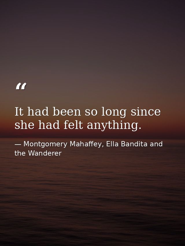 It had been so long since she had felt anything. — Montgomery Mahaffey, Ella Bandita and the Wanderer