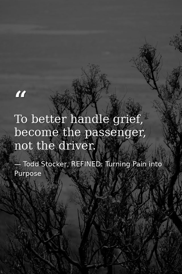 To better handle grief, become the passenger, not the driver. — Todd Stocker, REFINED: Turning Pain into Purpose
