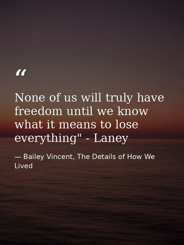 None of us will truly have freedom until we know what it means to lose everything" - Laney — Bailey Vincent, The Details of How We Lived