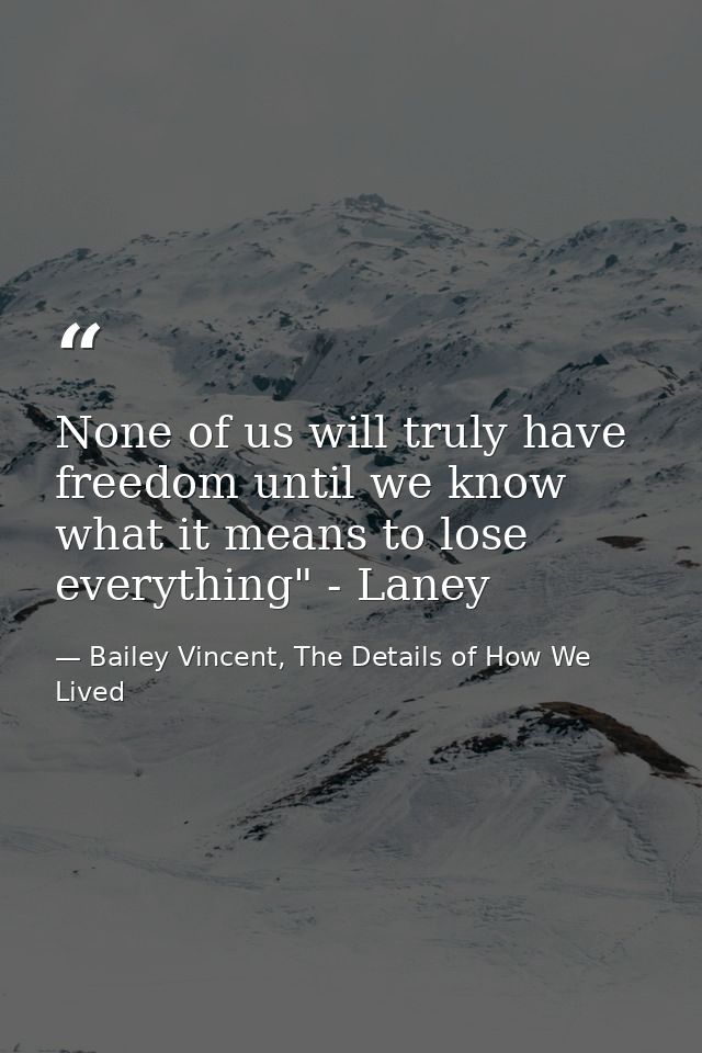 None of us will truly have freedom until we know what it means to lose everything" - Laney — Bailey Vincent, The Details of How We Lived