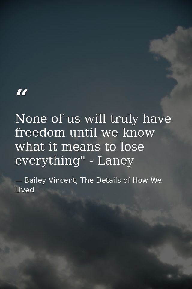 None of us will truly have freedom until we know what it means to lose everything" - Laney — Bailey Vincent, The Details of How We Lived