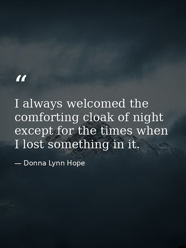 I always welcomed the comforting cloak of night except for the times when I lost something in it. — Donna Lynn Hope