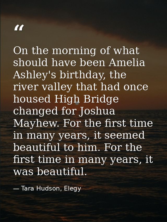 On the morning of what should have been Amelia Ashley's birthday, the river valley that had once housed High Bridge chan — Tara Hudson, Elegy