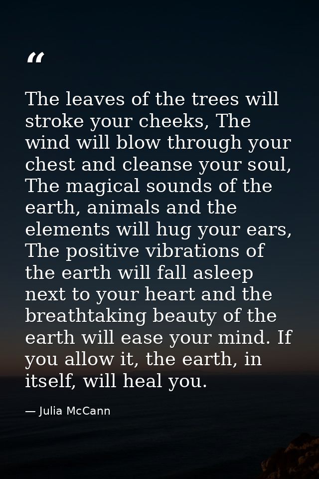 The leaves of the trees will stroke your cheeks, The wind will blow through your chest and cleanse your soul, The magica — Julia McCann