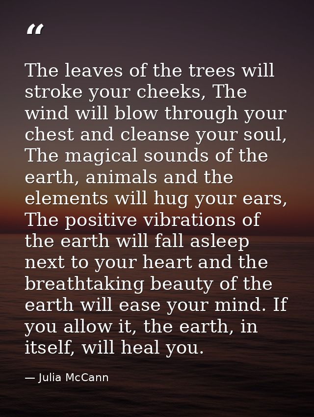 The leaves of the trees will stroke your cheeks, The wind will blow through your chest and cleanse your soul, The magica — Julia McCann
