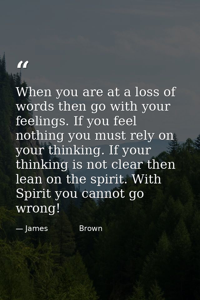 When you are at a loss of words then go with your feelings. If you feel nothing you must rely on your thinking. If your  — James             Brown