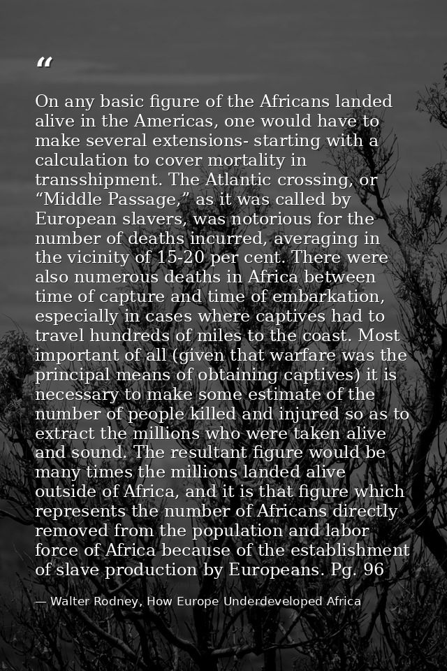 On any basic figure of the Africans landed alive in the Americas, one would have to make several extensions- starting wi — Walter Rodney, How Europe Underdeveloped Africa