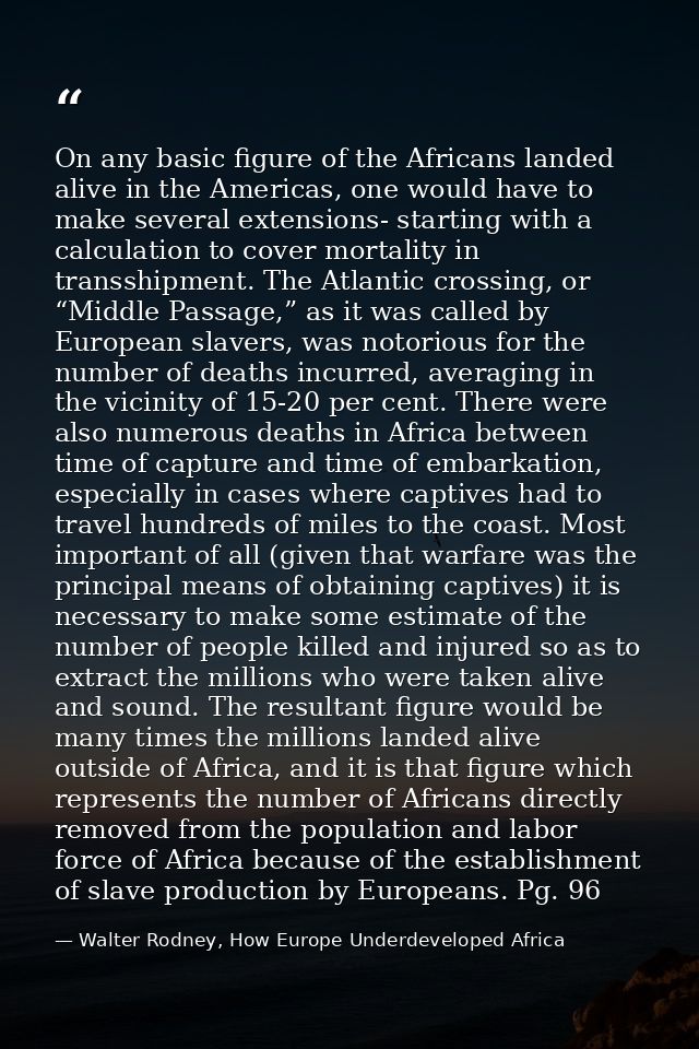 On any basic figure of the Africans landed alive in the Americas, one would have to make several extensions- starting wi — Walter Rodney, How Europe Underdeveloped Africa