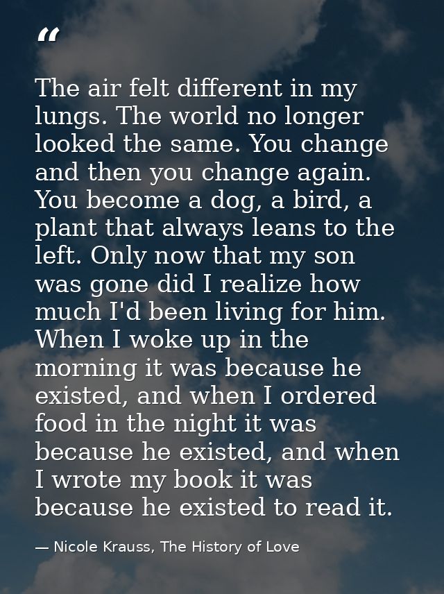 The air felt different in my lungs. The world no longer looked the same. You change and then you change again. You becom — Nicole Krauss, The History of Love