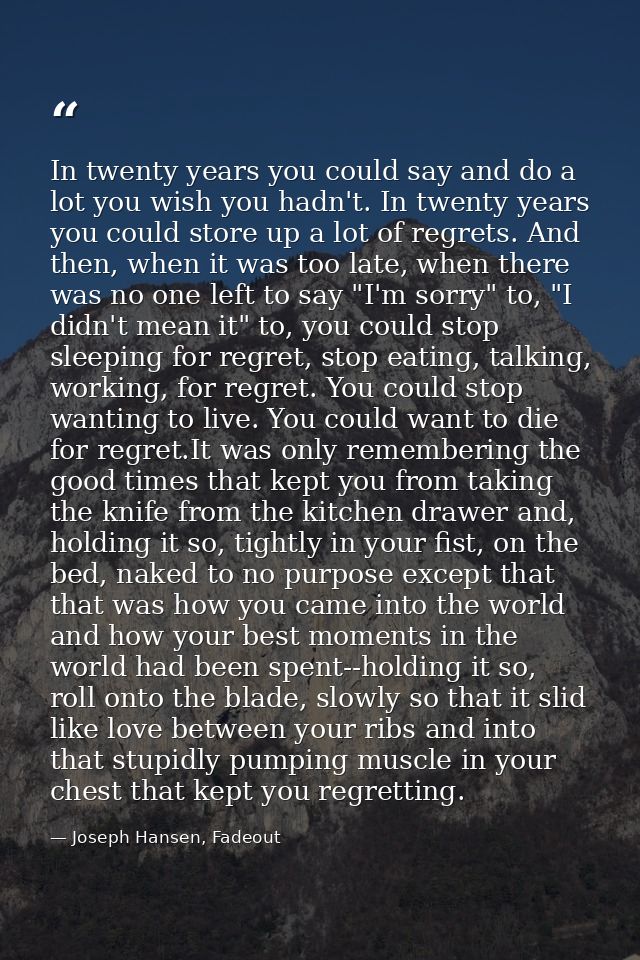 In twenty years you could say and do a lot you wish you hadn't. In twenty years you could store up a lot of regrets. And — Joseph Hansen, Fadeout