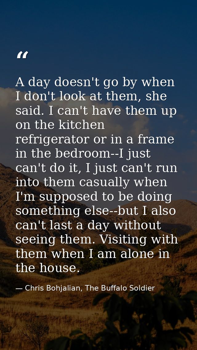 A day doesn't go by when I don't look at them, she said. I can't have them up on the kitchen refrigerator or in a frame  — Chris Bohjalian, The Buffalo Soldier