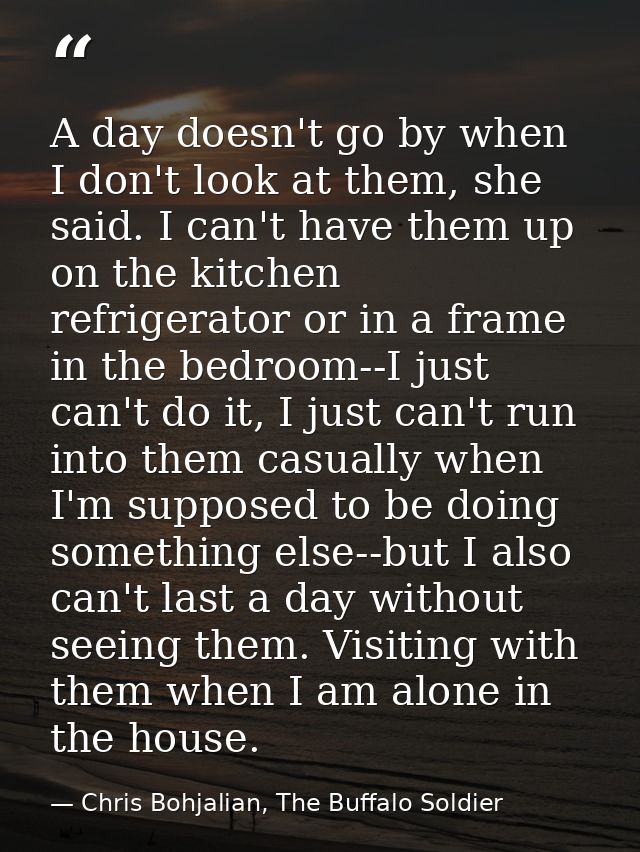 A day doesn't go by when I don't look at them, she said. I can't have them up on the kitchen refrigerator or in a frame  — Chris Bohjalian, The Buffalo Soldier