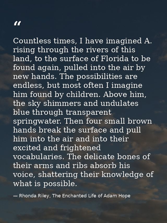 Countless times, I have imagined A. rising through the rivers of this land, to the surface of Florida to be found again, — Rhonda Riley, The Enchanted Life of Adam Hope