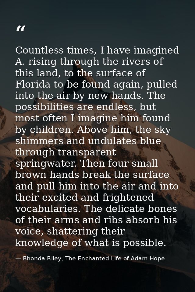 Countless times, I have imagined A. rising through the rivers of this land, to the surface of Florida to be found again, — Rhonda Riley, The Enchanted Life of Adam Hope