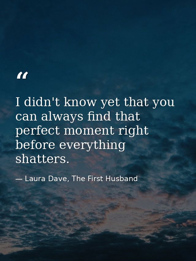 I didn't know yet that you can always find that perfect moment right before everything shatters. — Laura Dave, The First Husband