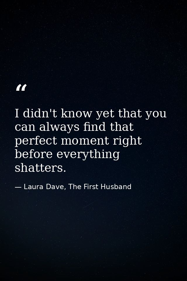 I didn't know yet that you can always find that perfect moment right before everything shatters. — Laura Dave, The First Husband