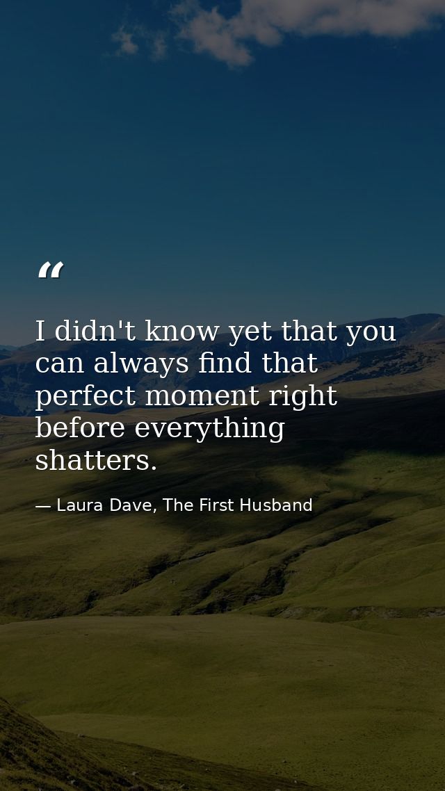 I didn't know yet that you can always find that perfect moment right before everything shatters. — Laura Dave, The First Husband