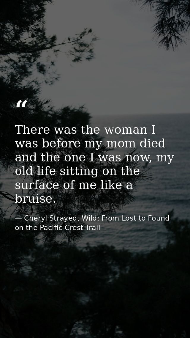 There was the woman I was before my mom died and the one I was now, my old life sitting on the surface of me like a brui — Cheryl Strayed, Wild: From Lost to Found on the Pacific Crest Trail