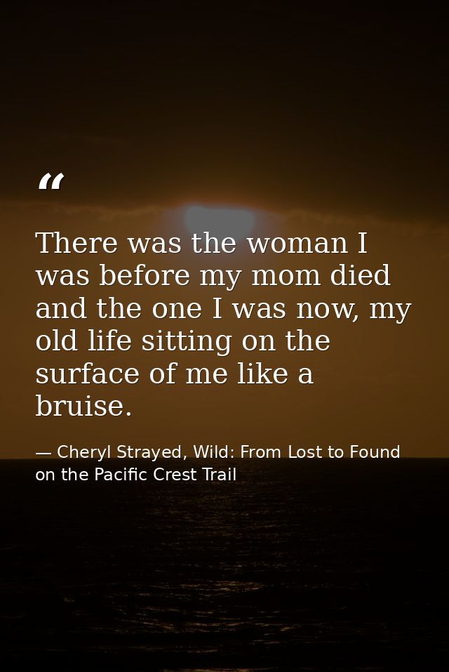 There was the woman I was before my mom died and the one I was now, my old life sitting on the surface of me like a brui — Cheryl Strayed, Wild: From Lost to Found on the Pacific Crest Trail