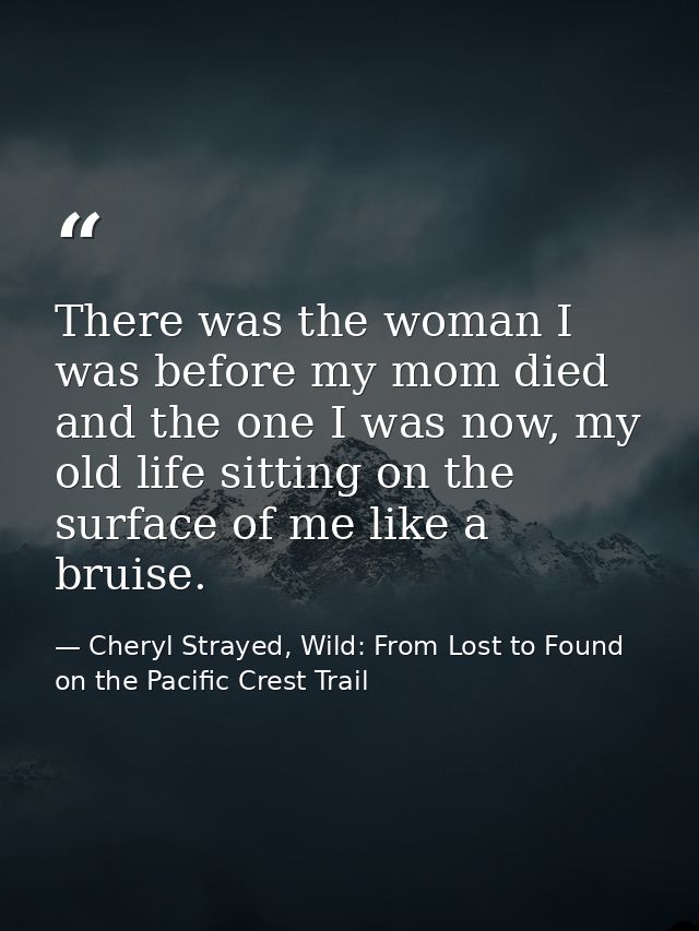 There was the woman I was before my mom died and the one I was now, my old life sitting on the surface of me like a brui — Cheryl Strayed, Wild: From Lost to Found on the Pacific Crest Trail