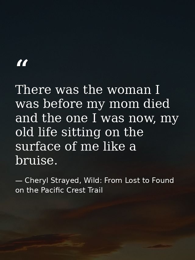 There was the woman I was before my mom died and the one I was now, my old life sitting on the surface of me like a brui — Cheryl Strayed, Wild: From Lost to Found on the Pacific Crest Trail