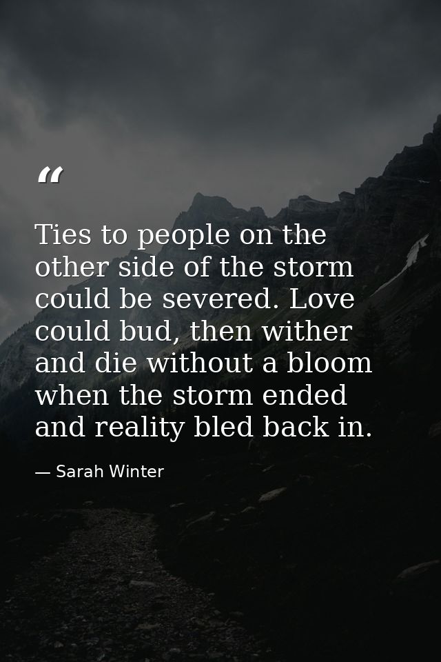 Ties to people on the other side of the storm could be severed. Love could bud, then wither and die without a bloom when — Sarah Winter