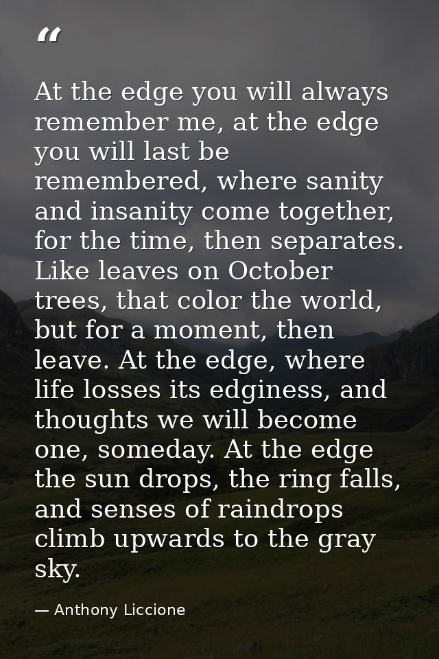 At the edge you will always remember me, at the edge you will last be remembered, where sanity and insanity come togethe — Anthony Liccione