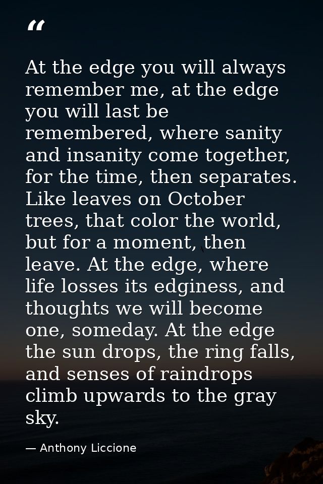 At the edge you will always remember me, at the edge you will last be remembered, where sanity and insanity come togethe — Anthony Liccione