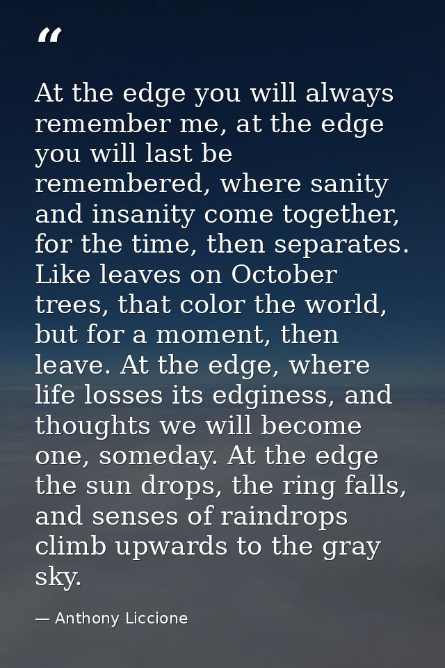 At the edge you will always remember me, at the edge you will last be remembered, where sanity and insanity come togethe — Anthony Liccione
