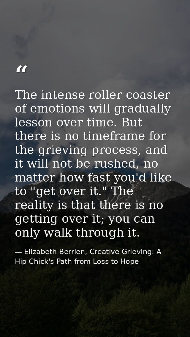 The intense roller coaster of emotions will gradually lesson over time. But there is no timeframe for the grieving proce — Elizabeth Berrien, Creative Grieving: A Hip Chick's Path from Loss to Hope
