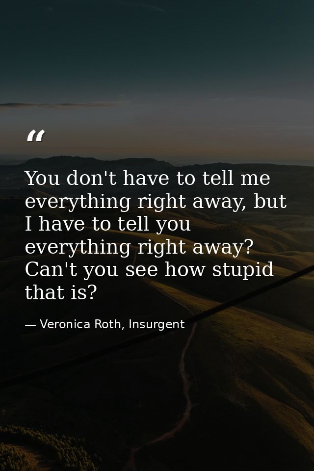 You don't have to tell me everything right away, but I have to tell you everything right away? Can't you see how stupid  — Veronica Roth, Insurgent