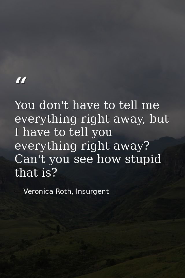 You don't have to tell me everything right away, but I have to tell you everything right away? Can't you see how stupid  — Veronica Roth, Insurgent