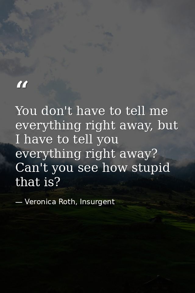 You don't have to tell me everything right away, but I have to tell you everything right away? Can't you see how stupid  — Veronica Roth, Insurgent
