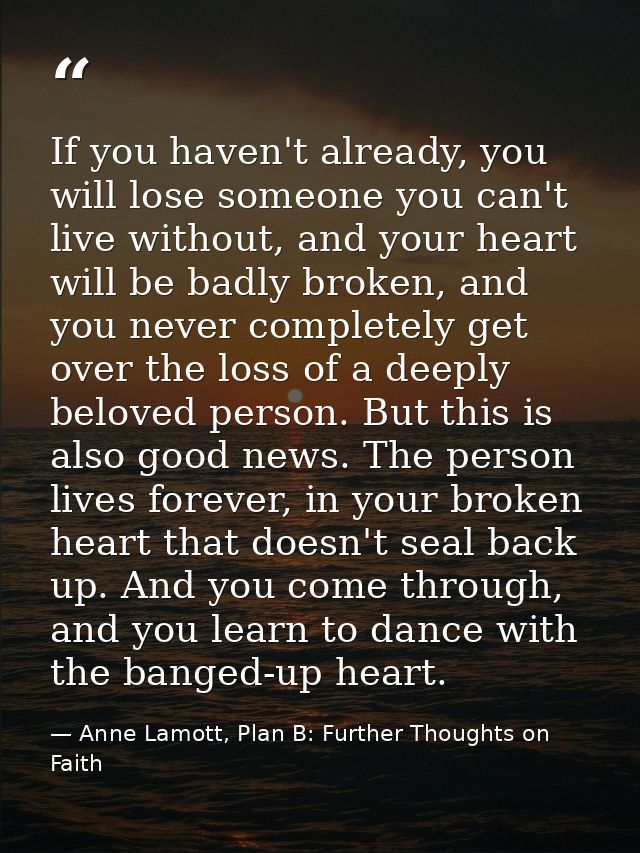 If you haven't already, you will lose someone you can't live without, and your heart will be badly broken, and you never — Anne Lamott, Plan B: Further Thoughts on Faith