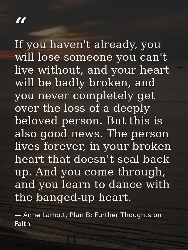 If you haven't already, you will lose someone you can't live without, and your heart will be badly broken, and you never — Anne Lamott, Plan B: Further Thoughts on Faith