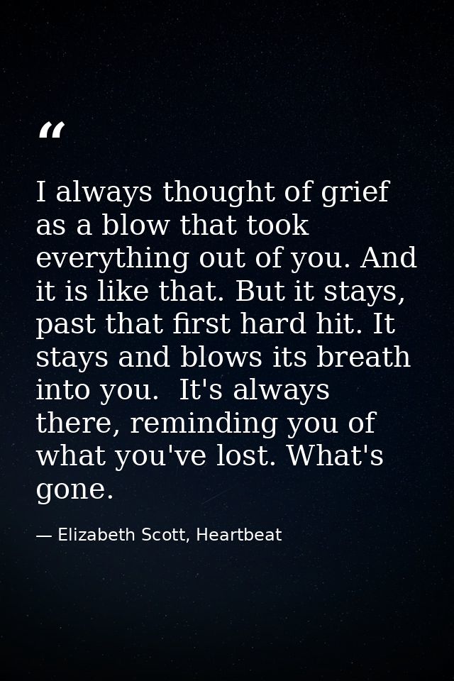 I always thought of grief as a blow that took everything out of you. And it is like that. But it stays, past that first  — Elizabeth Scott, Heartbeat