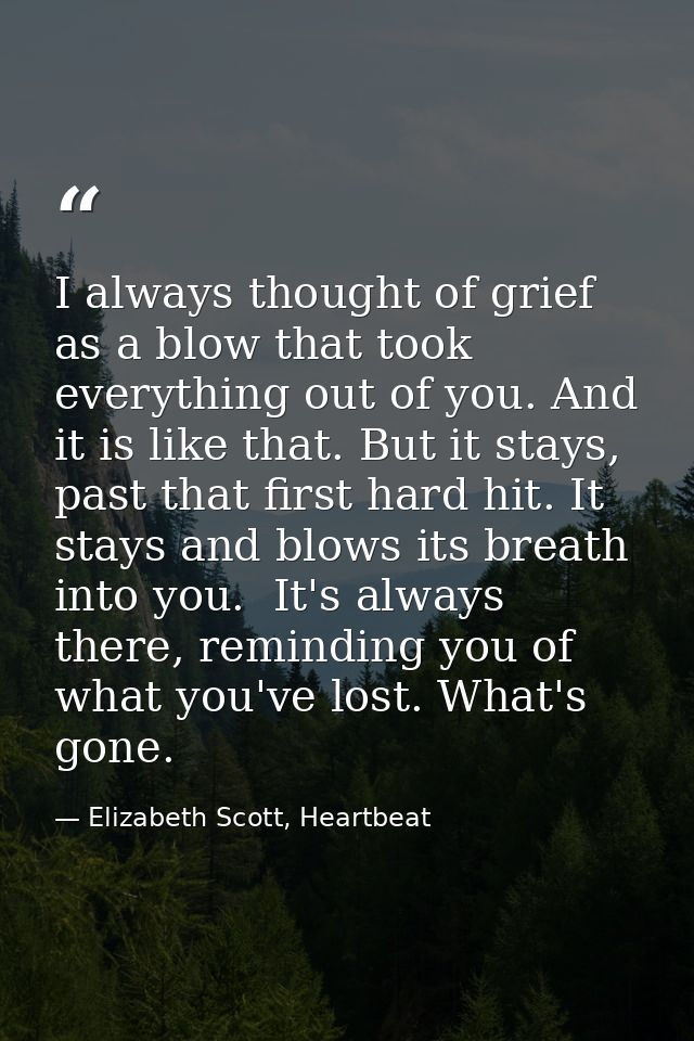I always thought of grief as a blow that took everything out of you. And it is like that. But it stays, past that first  — Elizabeth Scott, Heartbeat