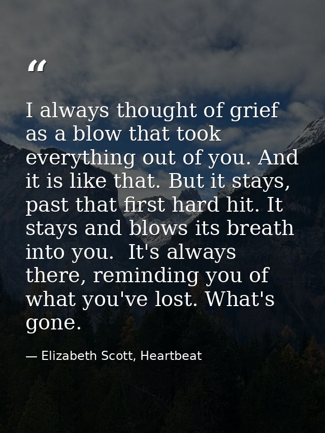 I always thought of grief as a blow that took everything out of you. And it is like that. But it stays, past that first  — Elizabeth Scott, Heartbeat