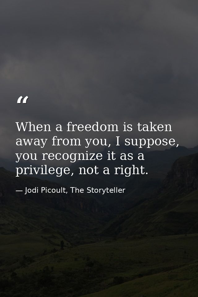 When a freedom is taken away from you, I suppose, you recognize it as a privilege, not a right. — Jodi Picoult, The Storyteller