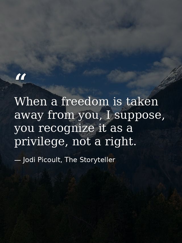 When a freedom is taken away from you, I suppose, you recognize it as a privilege, not a right. — Jodi Picoult, The Storyteller