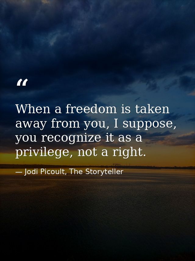 When a freedom is taken away from you, I suppose, you recognize it as a privilege, not a right. — Jodi Picoult, The Storyteller