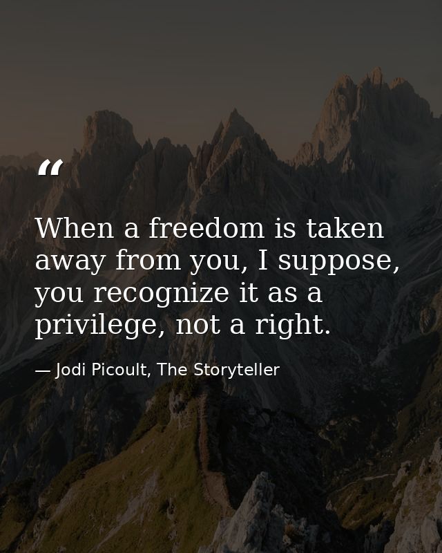 When a freedom is taken away from you, I suppose, you recognize it as a privilege, not a right. — Jodi Picoult, The Storyteller