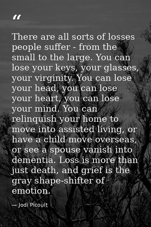 There are all sorts of losses people suffer - from the small to the large. You can lose your keys, your glasses, your vi — Jodi Picoult